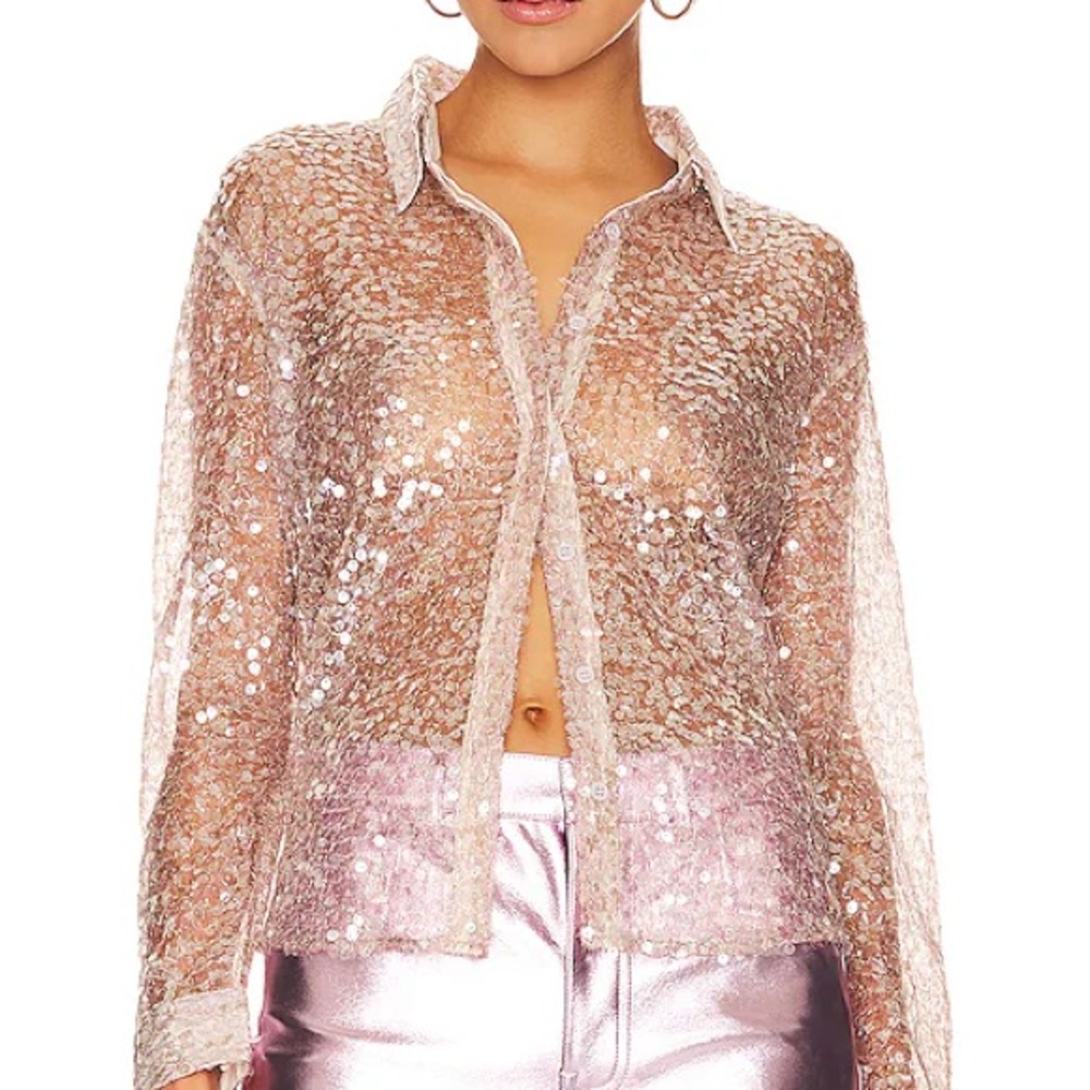 Astr the label Maxine Top | Gold Sequin Button Down Shirt